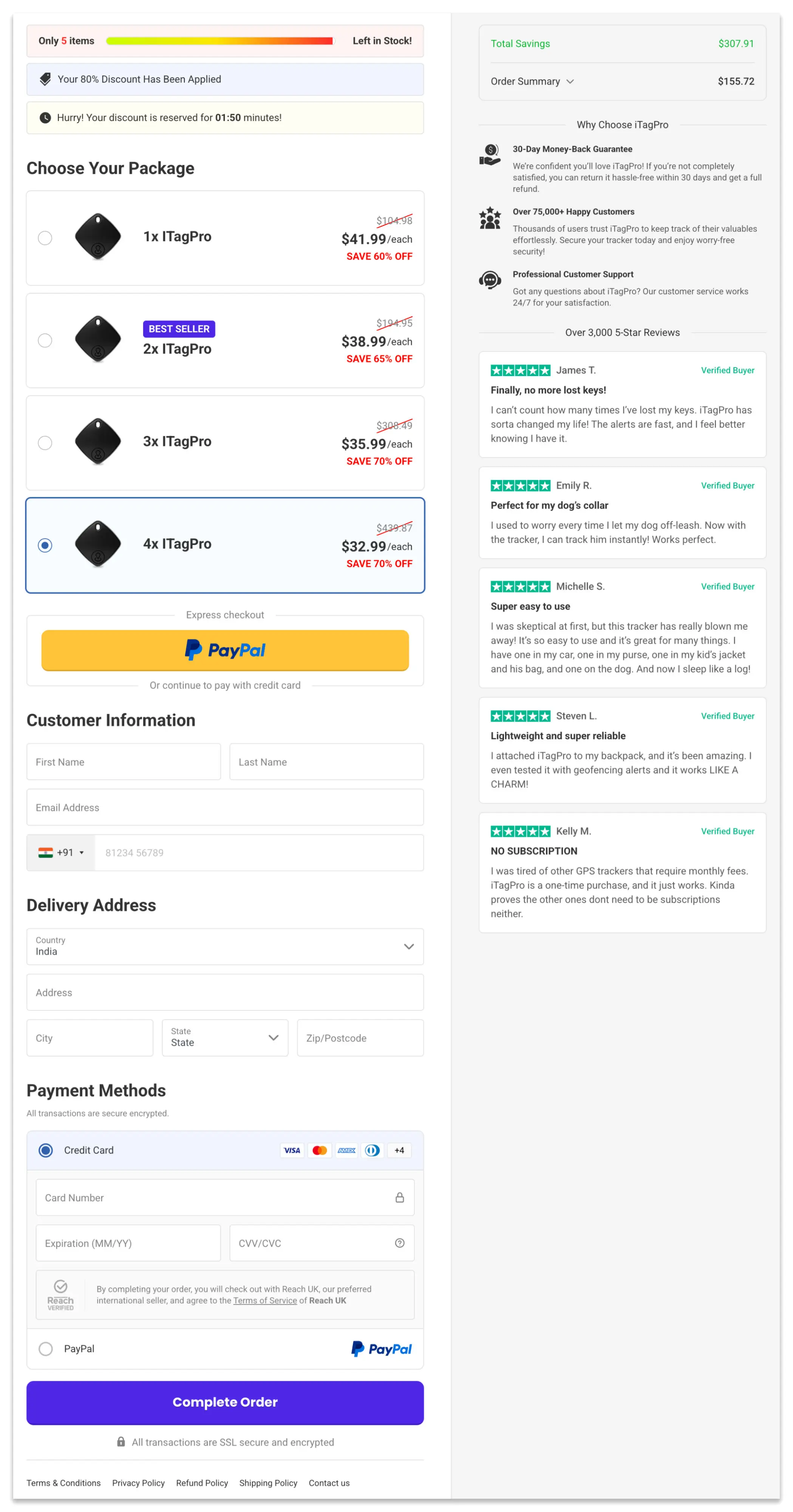 iTagPro checkout page.